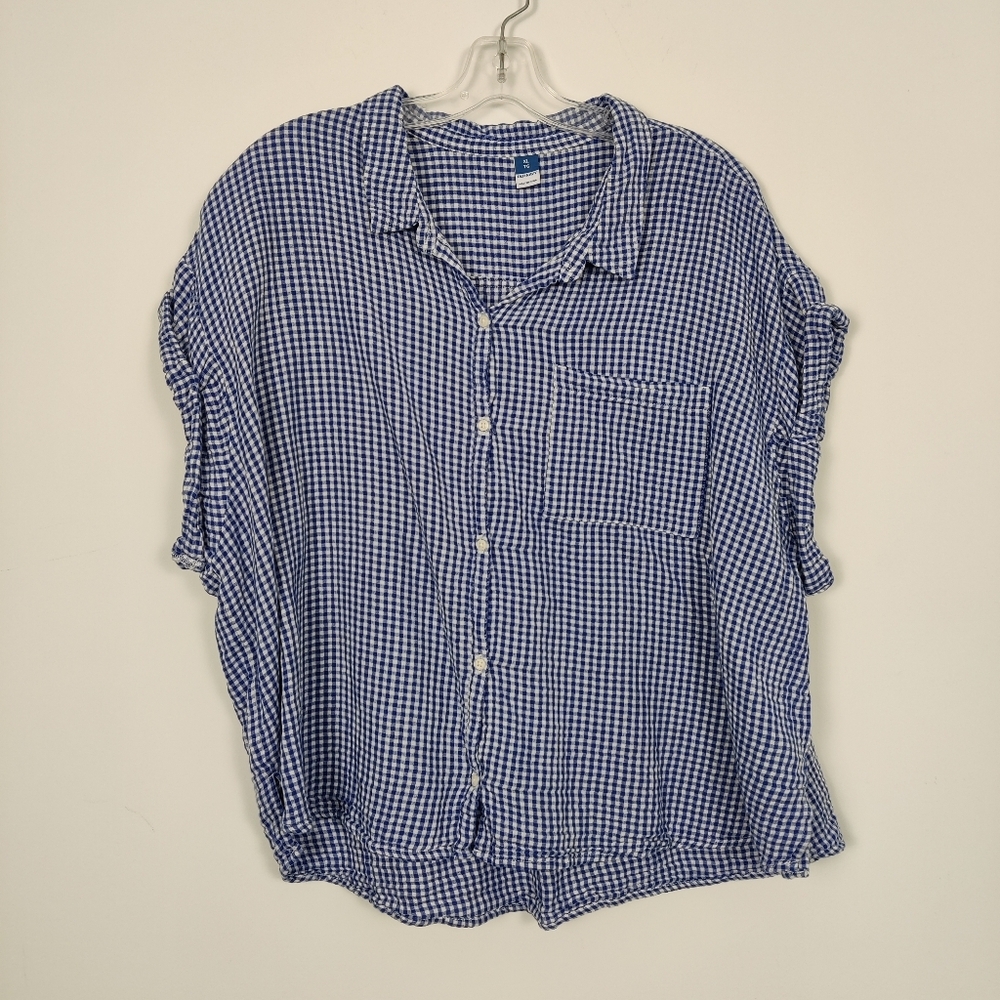 Old Navy Women's Blue White Collar Button Down Shirt Size XL 100% Cotton Plaid